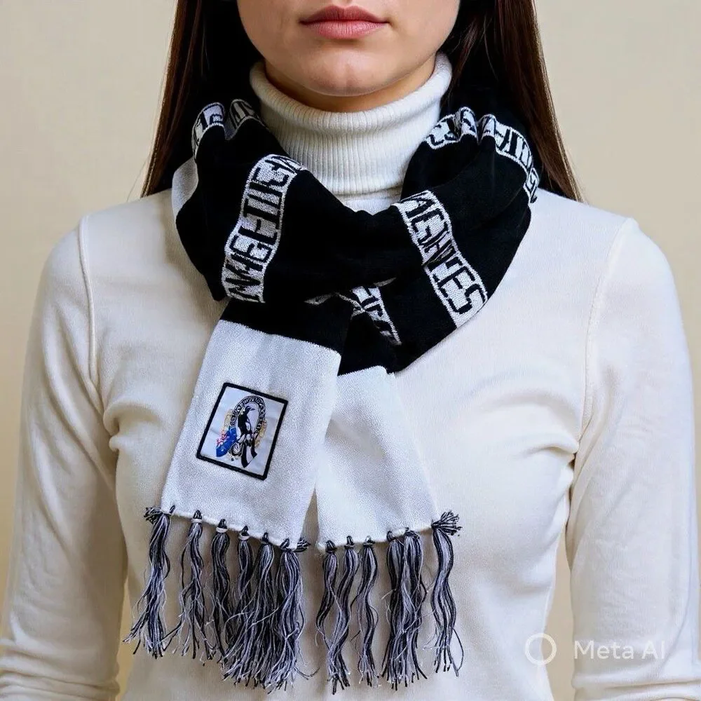 Collingwood Magpies AFL Black White Scarf Fringe Australian Football Suppo